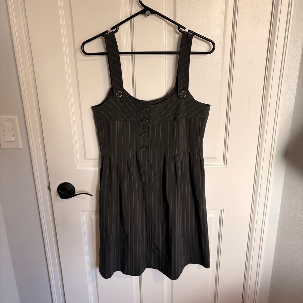DKNY Jeans Pinstripe School Girl Dress Button Y2K Sleeveless Pleated A-Line MED